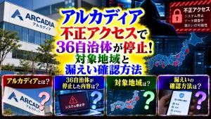 アルカディア不正アクセスで36自治体が停止！対象地域と漏えい確認方法
