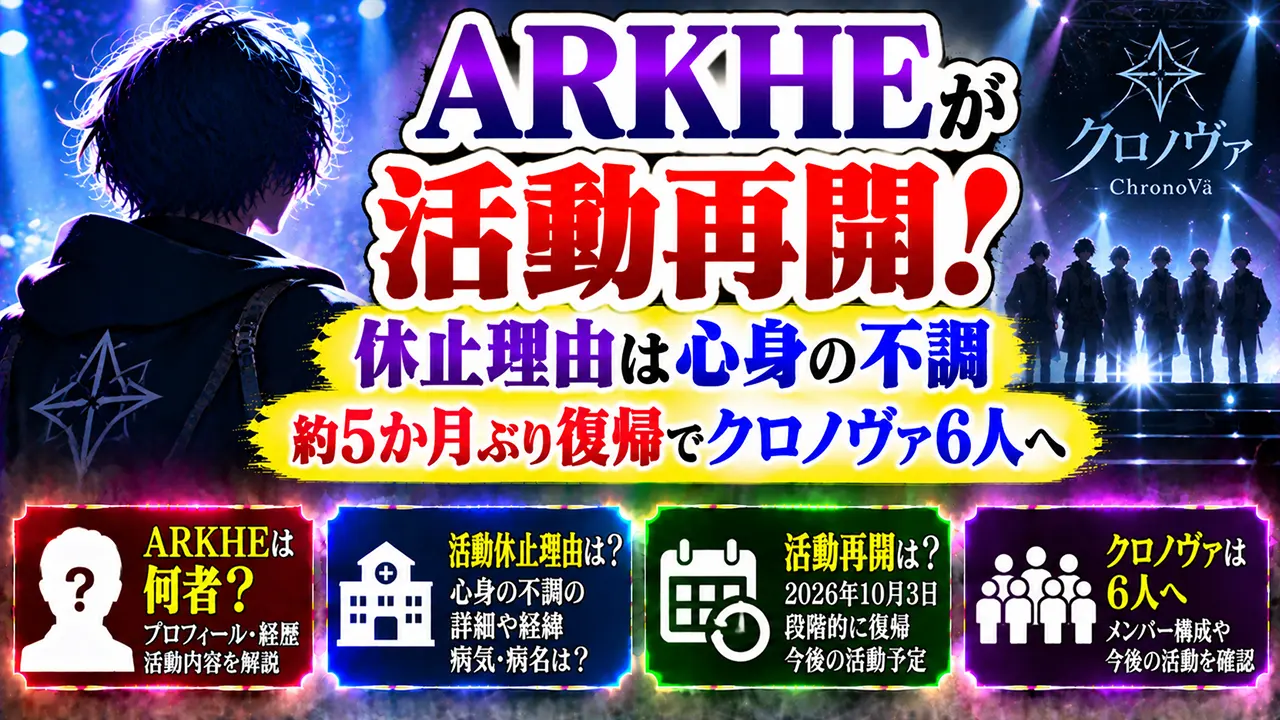 ARKHEが活動再開!休止理由は心身の不調|約5か月ぶり復帰でクロノヴァ6人へ
