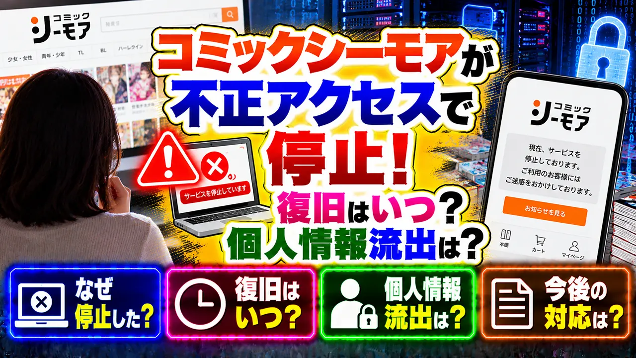 コミックシーモアが不正アクセスで停止!復旧はいつ?個人情報流出は?