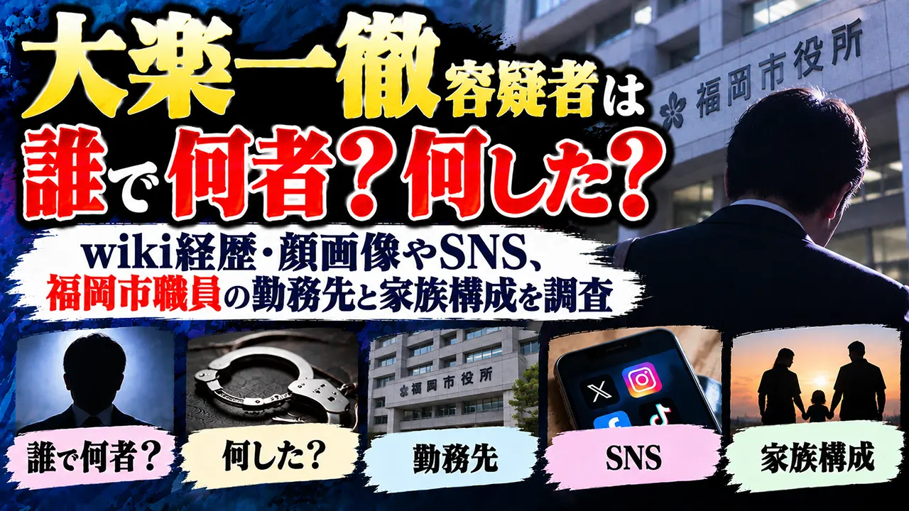 大楽一徹容疑者は誰で何者?何した?wiki経歴・顔画像やSNS、福岡市職員の勤務先と家族構成を調査