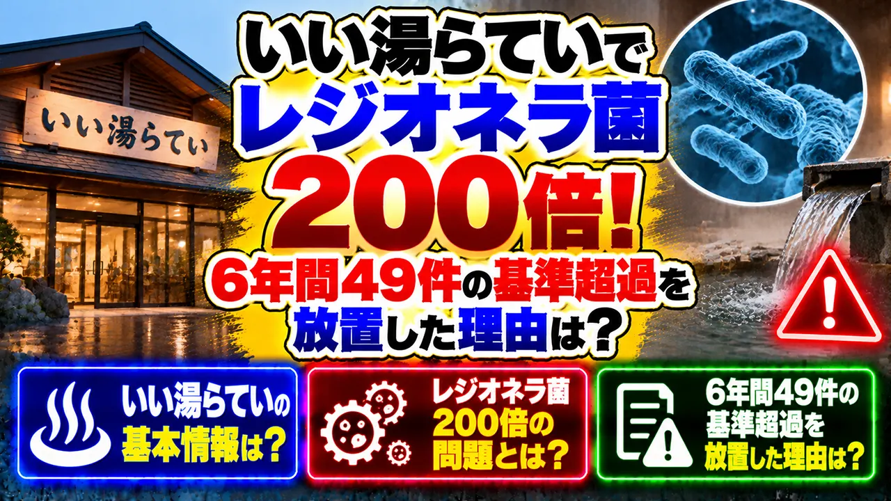 いい湯らていでレジオネラ菌200倍!6年間49件の基準超過を放置した理由は?