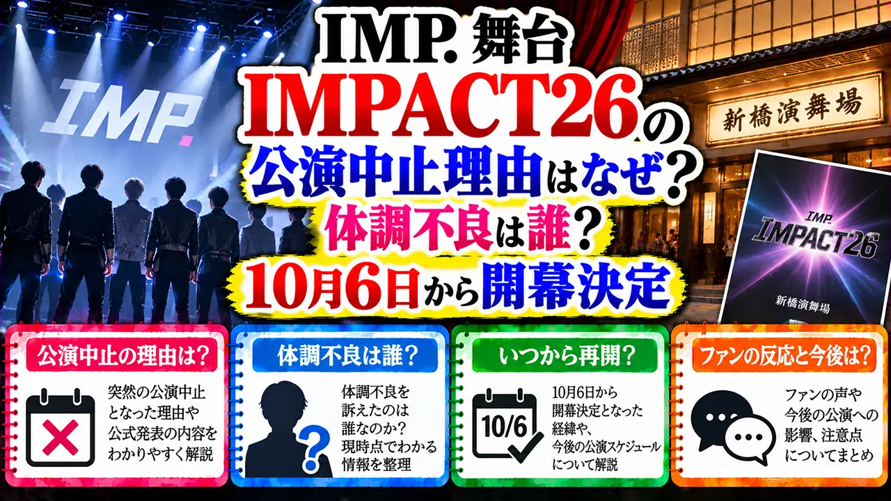 IMP.舞台IMPACT26の公演中止理由はなぜ?体調不良は誰?10月6日から開幕決定