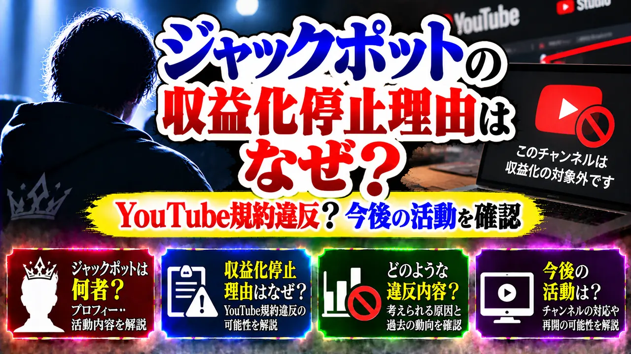 ジャックポットの収益化停止理由はなぜ?YouTube規約違反?今後の活動を確認