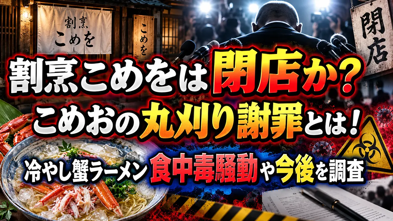 割烹こめをは閉店か?こめおの丸刈り謝罪とは!冷やし蟹ラーメン食中毒騒動や今後を調査
