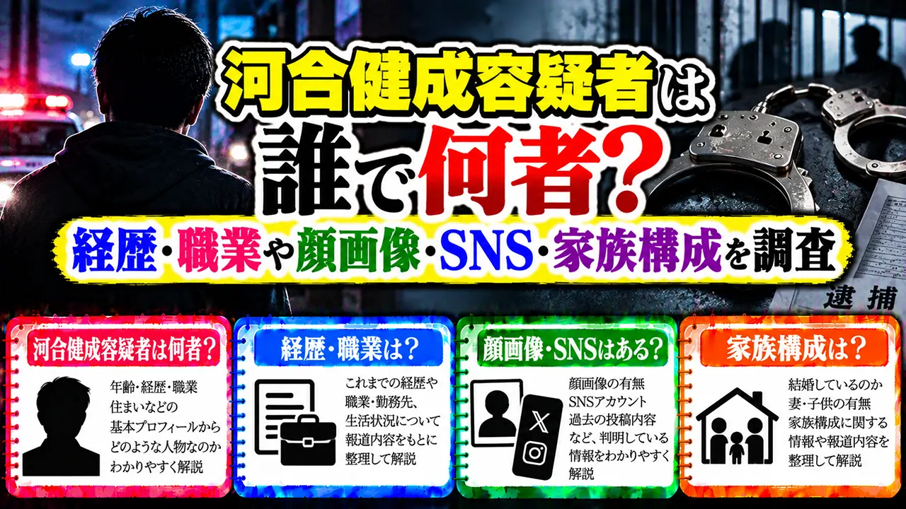河合健成容疑者は誰で何者?経歴・職業や顔画像・SNS・家族構成を調査