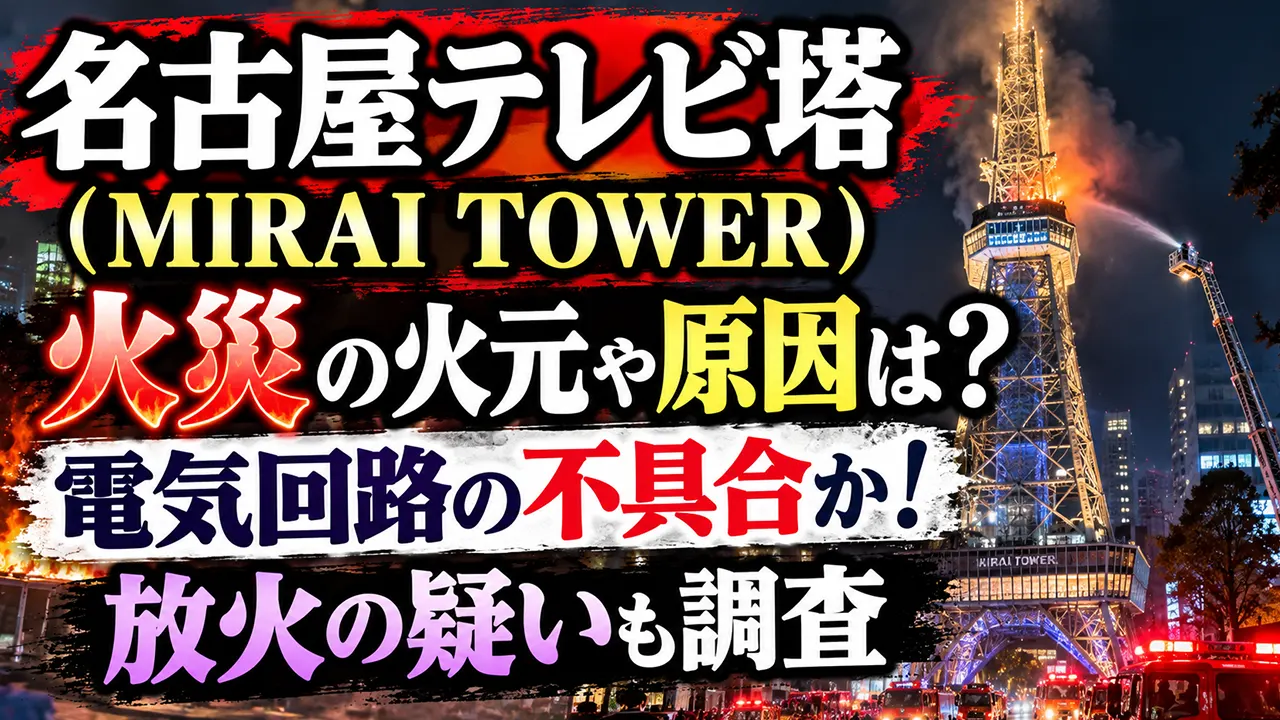 名古屋テレビ塔(MIRAI TOWER)火災の火元や原因は？電気回路の不具合か！放火の疑いも調査