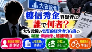 糠信秀企容疑者は誰で何者？大安設備の実質的経営者36歳の経歴・顔画像と逮捕理由