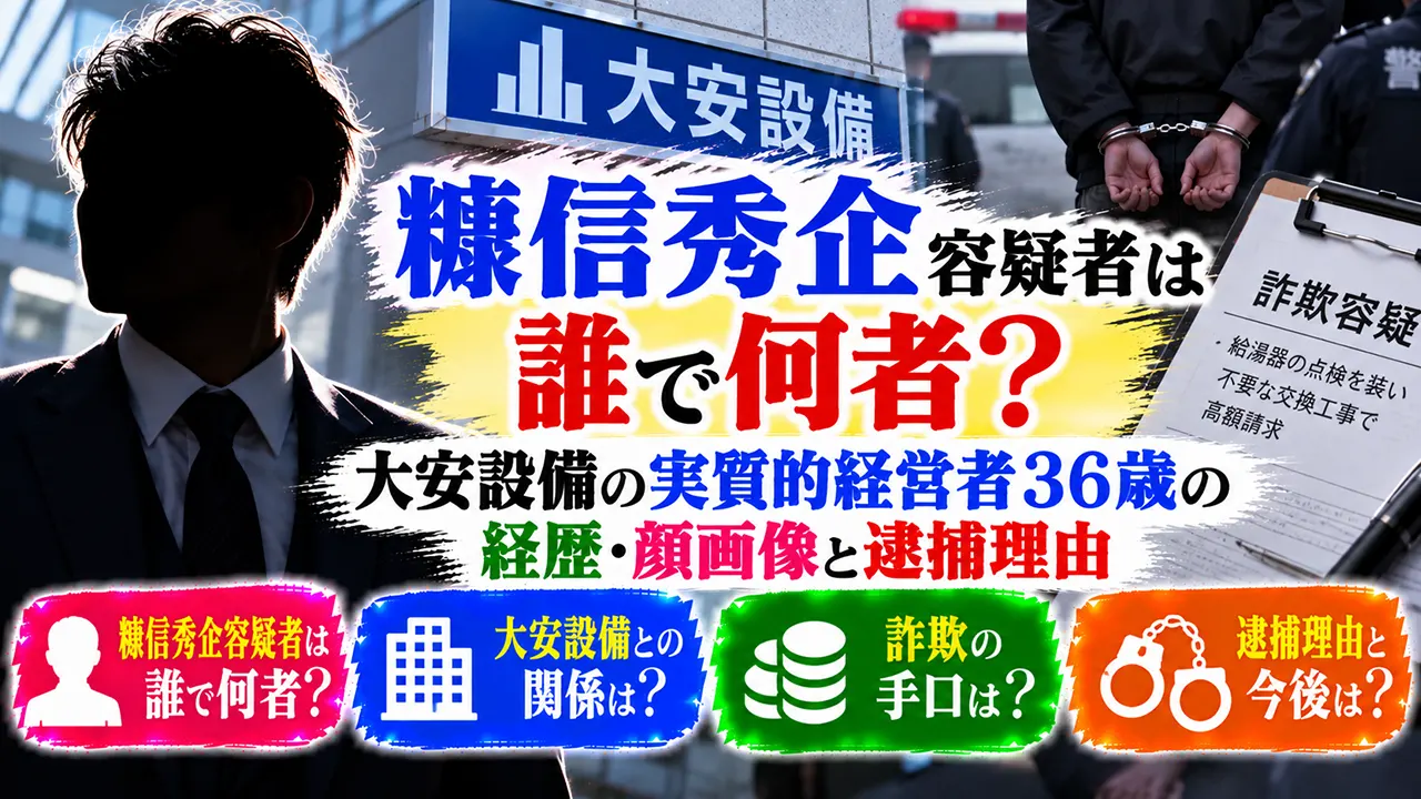 糠信秀企容疑者は誰で何者?大安設備の実質的経営者36歳の経歴・顔画像と逮捕理由