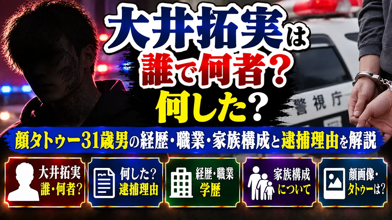 大井拓実は誰・何者?顔タトゥー31歳男の経歴・職業・家族構成と逮捕理由