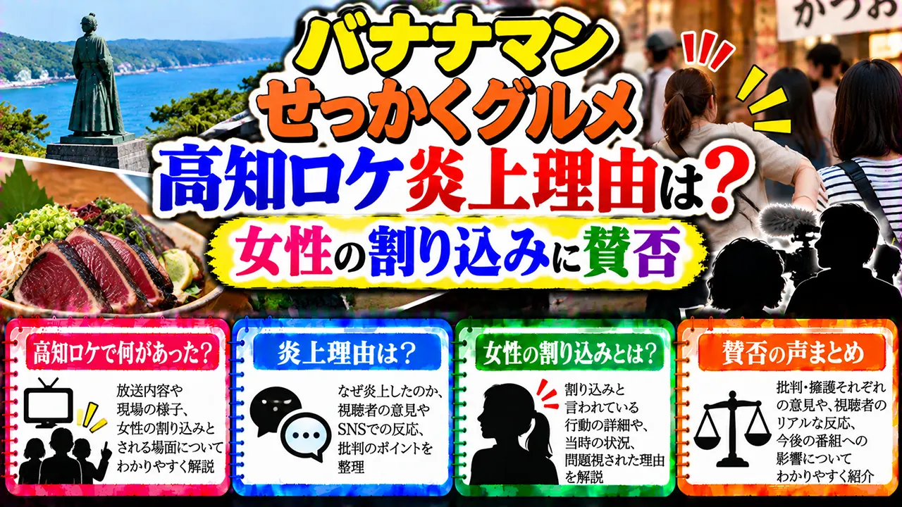 バナナマンせっかくグルメ高知ロケ炎上理由は？女性の割り込みに賛否