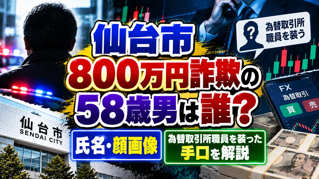 仙台市800万円詐欺の58歳男は誰?氏名・顔画像や為替取引所職員を装った手口を解説