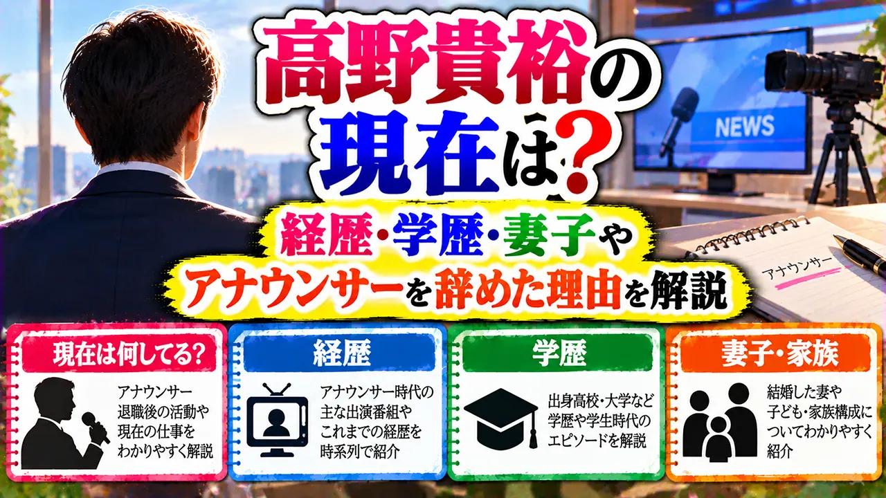 高野貴裕の現在は?経歴・学歴、妻子やアナウンサーを辞めた理由を解説
