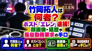 竹岡拓人は何者?ホスト「エレン」逮捕!顔画像・経歴や風俗勤務要求の手口