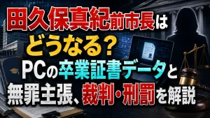 田久保真紀前市長はどうなる？PCの卒業証書データと無罪主張、裁判・刑罰を解説