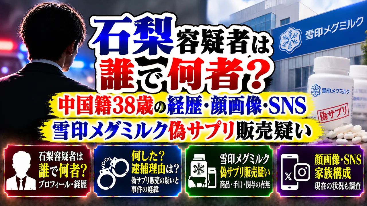 石梨容疑者は誰で何者？中国籍38歳の経歴・顔画像・SNS｜雪印メグミルク偽サプリ販売疑い