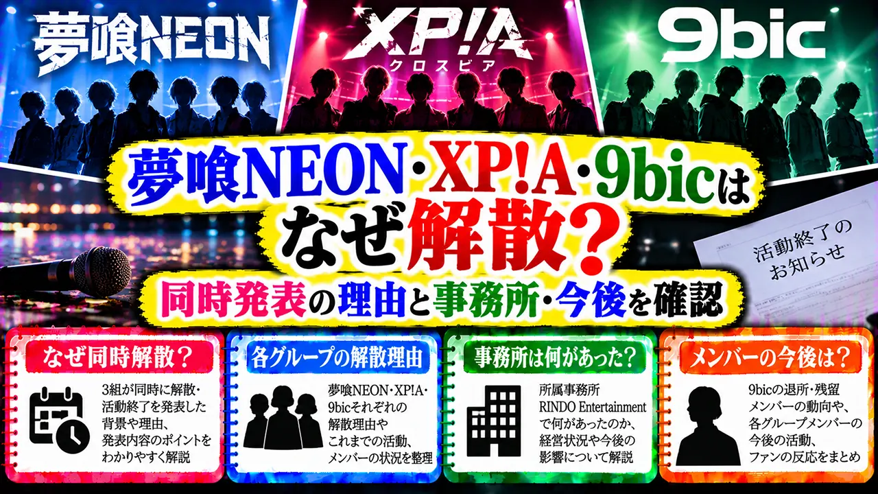 夢喰NEON・XP!A・9bicはなぜ解散?同時発表の理由と事務所・今後を確認